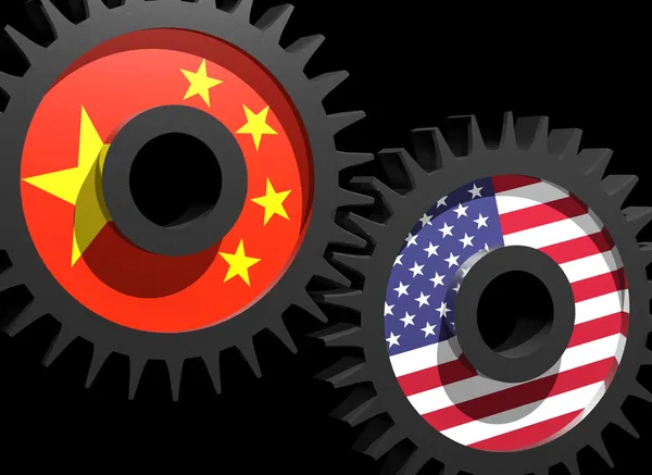 Two gears with the flags of China and USA — Stock Photo, Image