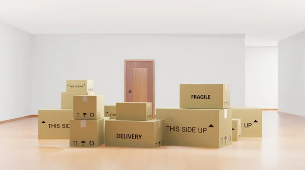 Home interior with cardboard boxes — Stock Photo, Image