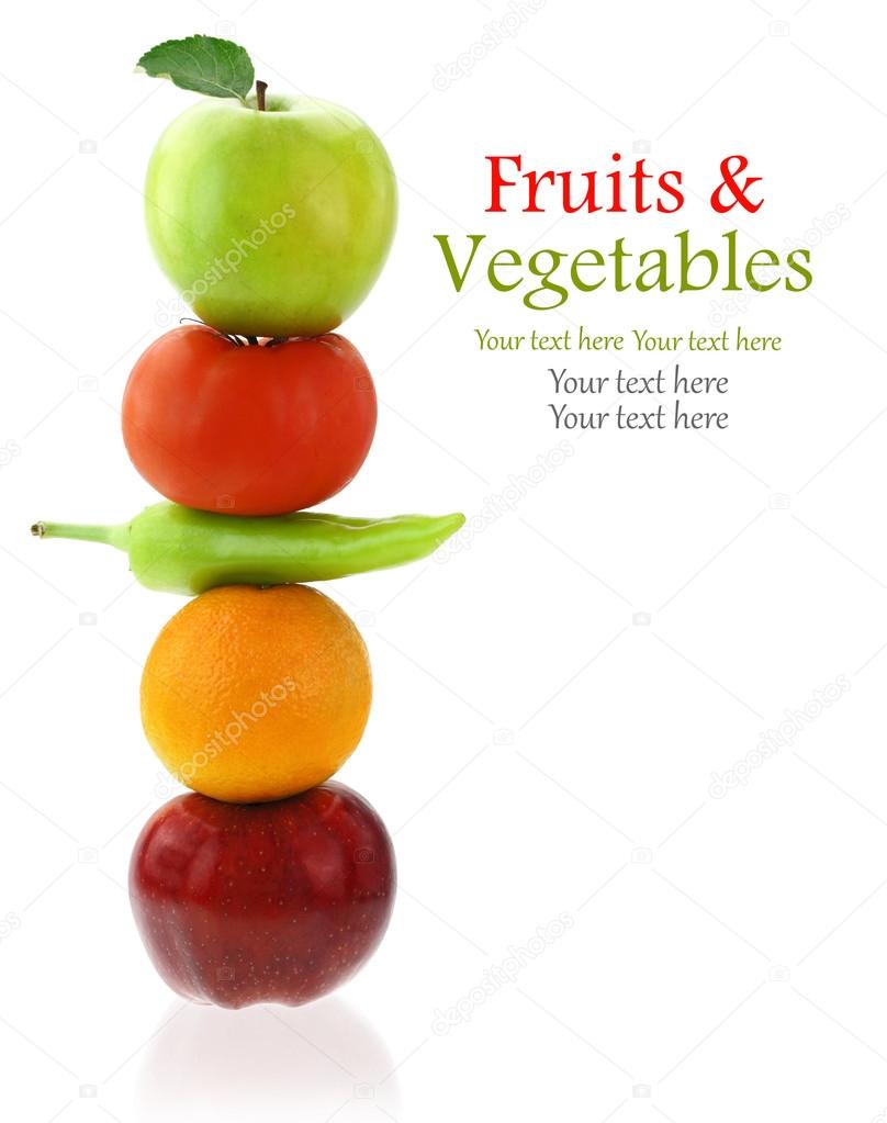 Fresh fruits and vegetables isolated on white