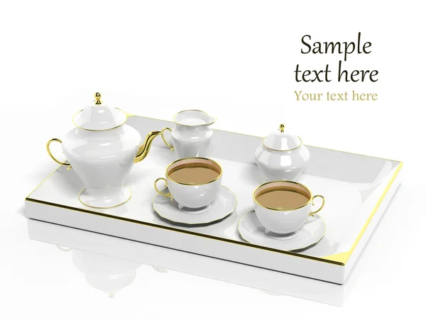 在白色背景上的瓷茶具组 — 图库照片
