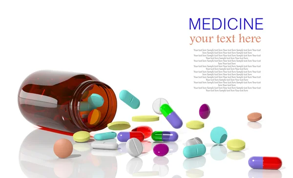 Pillole escono da una bottiglia di medicinale — Foto Stock