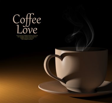 Coffee love. Warm cup of coffee on black background clipart