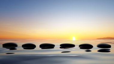 Göl su zen taşlarla doğal görünümü