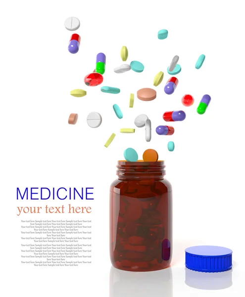 Les pilules sortent d'un flacon de médicament — Photo