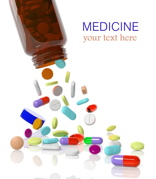 Χάπια που βγαίνουν από ένα μπουκάλι της ιατρικής — Φωτογραφία Αρχείου