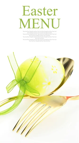 Easter menu. Spoon with fork and Easter egg — Stock Photo, Image