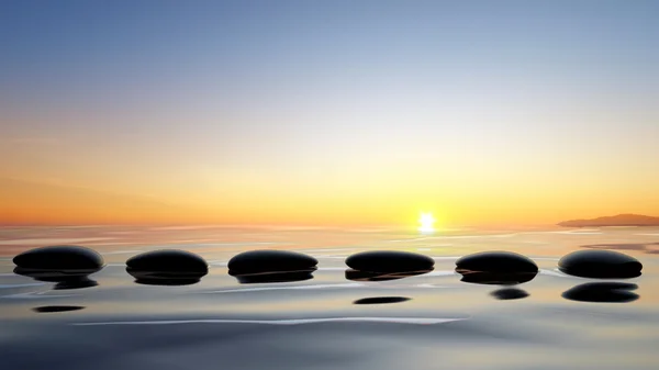 Vista panorámica del lago con piedras Zen en el agua —  Fotos de Stock