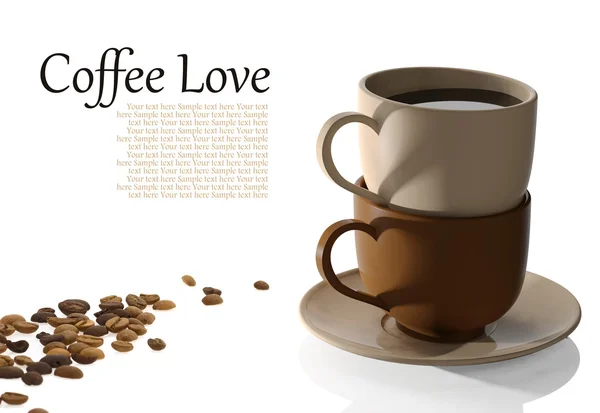 Kaffeetassen und Kaffeebohnen auf weißem Hintergrund — Stockfoto