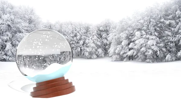 Boule de neige de Noël sur terrain enneigé — Photo