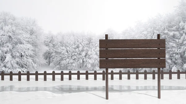 Wooden sign on snowy field — Stock Photo, Image