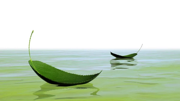 Green leaves floating on the water — Stock Photo, Image