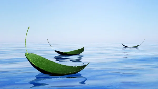 Yeşil yaprakları su üzerinde yüzen — Stok fotoğraf