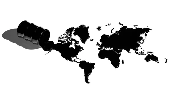 Concepto de contaminación. Barril de petróleo y mapa del mundo —  Fotos de Stock