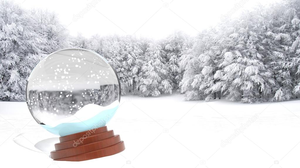 Christmas snow globe on snowy field
