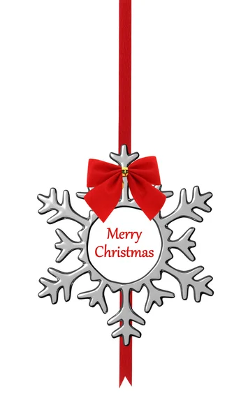 Christmas snowflake hanging on a bow — Stock Photo, Image