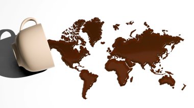 World map made of coffee stains