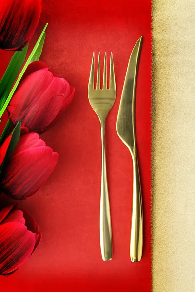 Fork and spoon on vintage menu background — Stock Photo, Image