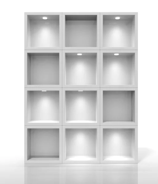 3d white shelves for exhibit — Stock Photo, Image