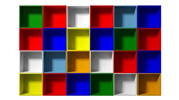 3d vacío estantes multicolores para la exposición — Foto de Stock