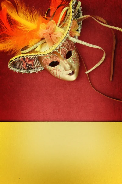 Vintage carnival mask on yellow background — Stock Photo, Image