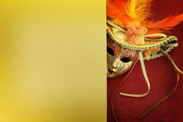 Vintage carnival mask on yellow background — Stock Photo, Image