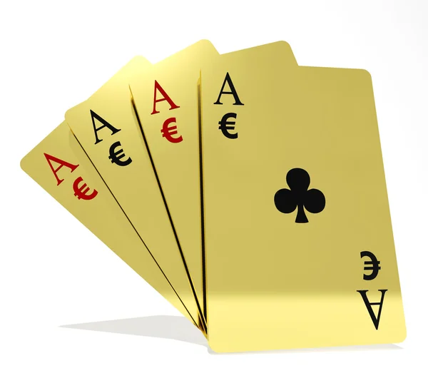 Four aces playing cards suits with money symbols — Stock Photo, Image