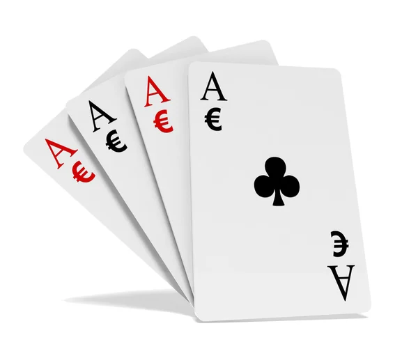 Quatro ases jogando cartas ternos com símbolos de dinheiro — Fotografia de Stock