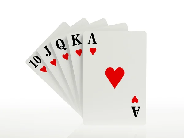 Uma mão real straight flush jogando cartas de poker — Fotografia de Stock