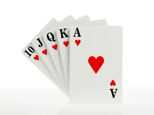 A royal straight flush playing cards poker hand — Stock Photo, Image