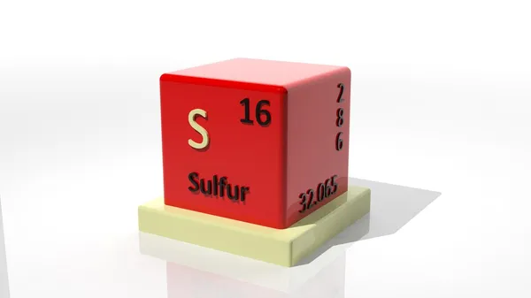 Azufre, elemento químico 3d de la periódica —  Fotos de Stock