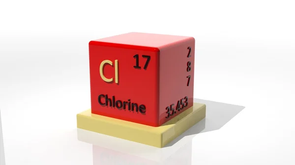 Cloro, elemento químico 3d de la tabla periódica — Foto de Stock