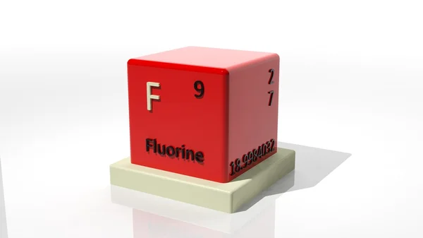 Flúor, elemento químico 3d de la tabla periódica —  Fotos de Stock