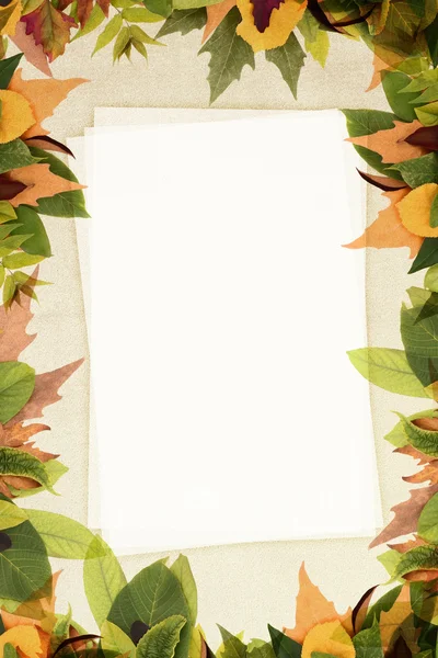 Осенние листья рамка на текстуре ткани с копировальным пространством — стоковое фото