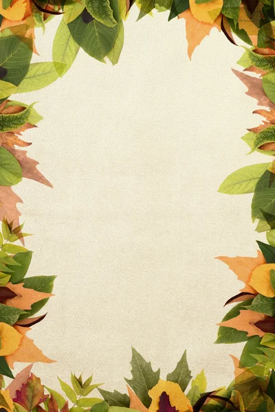 Moldura de folhas de outono na textura do tecido com espaço de cópia — Fotografia de Stock
