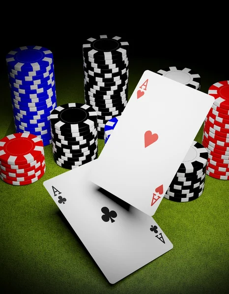 Twee azen en casino chips — Stockfoto