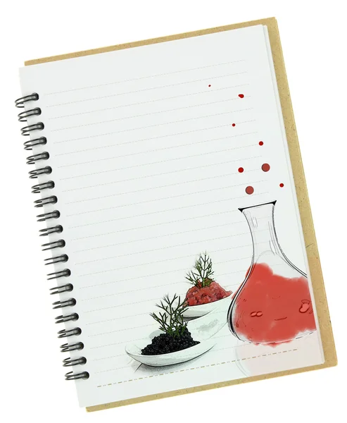 Pintura de gastronomía molecular en la página del cuaderno en blanco — Foto de Stock