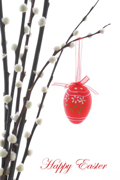 Easter eggs hanging on a pussy willow branch — Stock Photo, Image