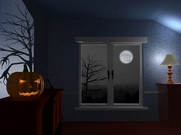 Gruseliger dunkler Raum in der Halloween-Nacht — Stockfoto