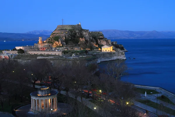 Old fortress in Corfu at night, Greece — Stock Photo, Image