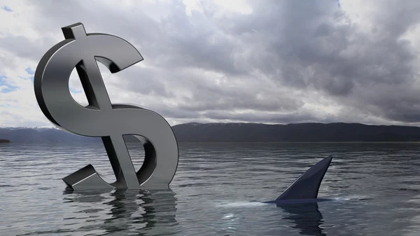 Символ долара потопає у воді — стокове фото