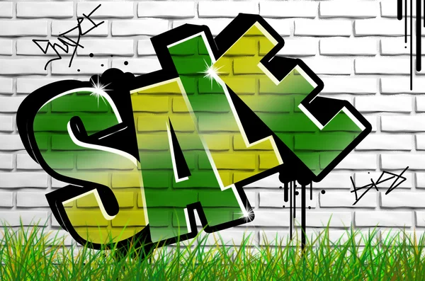Sprzedaż graffiti na ścianie betonowej — Zdjęcie stockowe