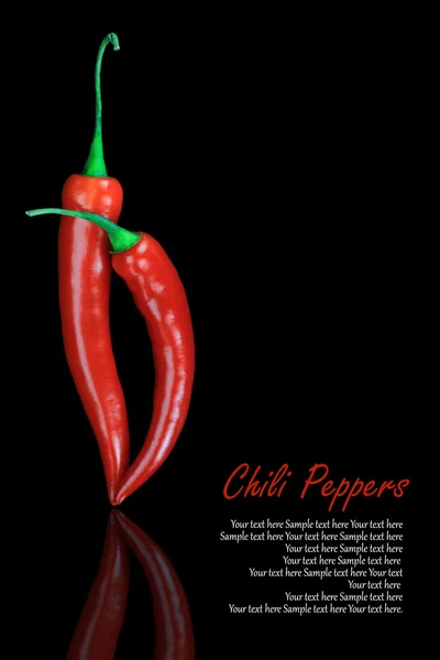 Red hot chili peppers on black background — Stock Photo, Image