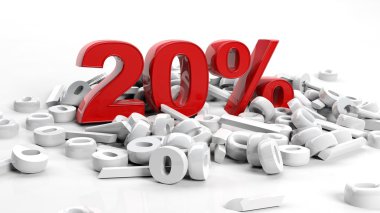 Yüzde yirmilik bir sembolün üç boyutlu canlandırması
