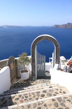 santorini Island, Yunanistan tipik merdiven