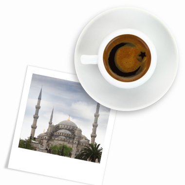 Türk bayrağı çizim kahve ve Sultanahmet Camii fotoğrafı