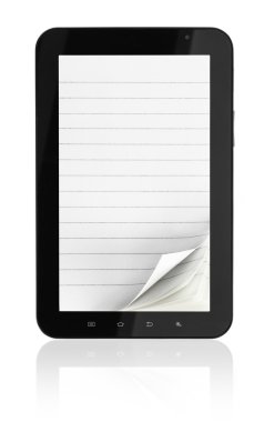 beyaz zemin üzerine defter sayfaları ile tablet bilgisayar
