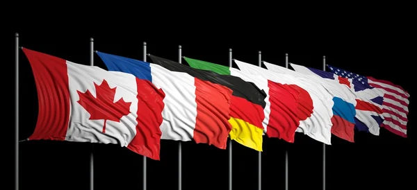 Flags of G8 members on black background — Stock Photo, Image