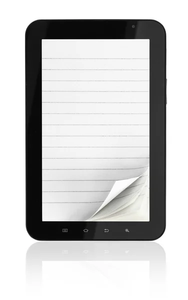 Tablette avec pages pour ordinateur portable sur fond blanc — Photo