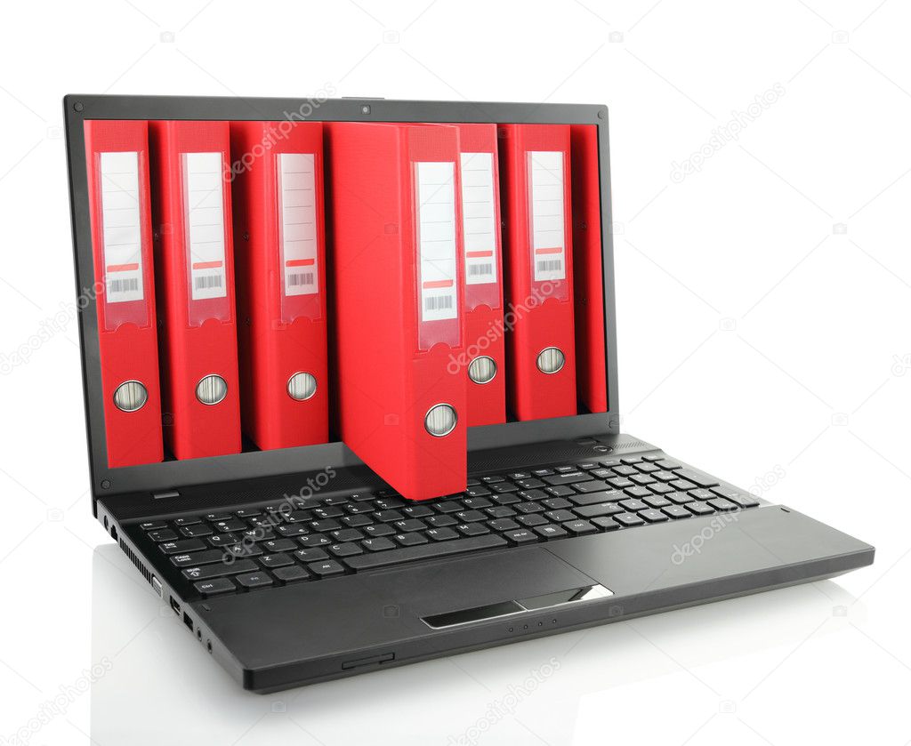 Laptop with red ring binders