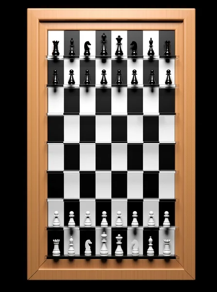 Straight up chess game in wooden frame — Stock Photo, Image